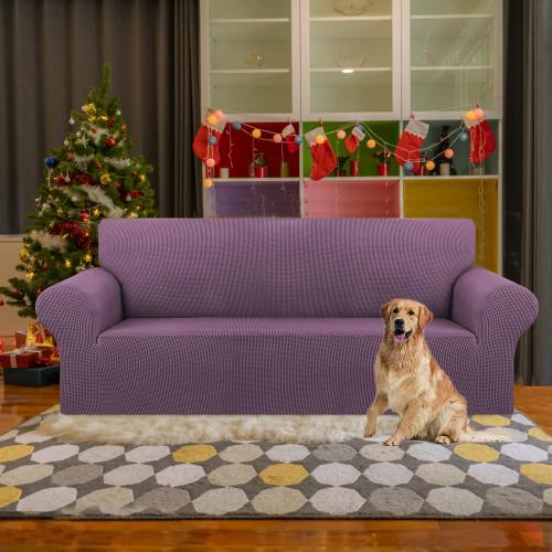 KEKUOU Stretch Sofa Cover Slipcover ，Couch Covers for 3 Cushion Couch Sofa pet Friendly (78-94) Furniture Protector Sofa with Elastic Bottom for Kids,Dog, Jacquard Small Checked(Large,Dark Purple)