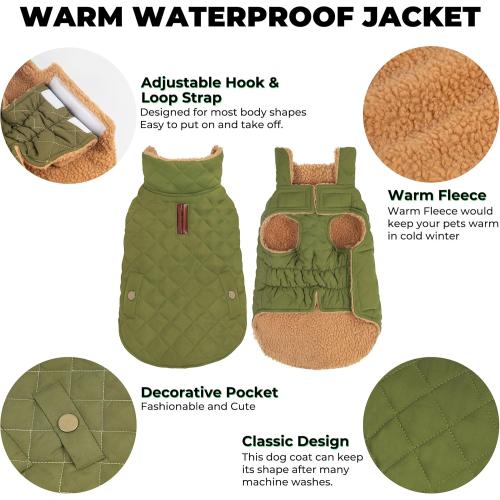 Dog Winter Coat, Warm Dog Jacket Windproof Waterproof Pet Cold Weather Coats for Small Dogs, Turtleneck Fleece Lined Dogs Clothes with Leash Hole, Green Medium (color pink)