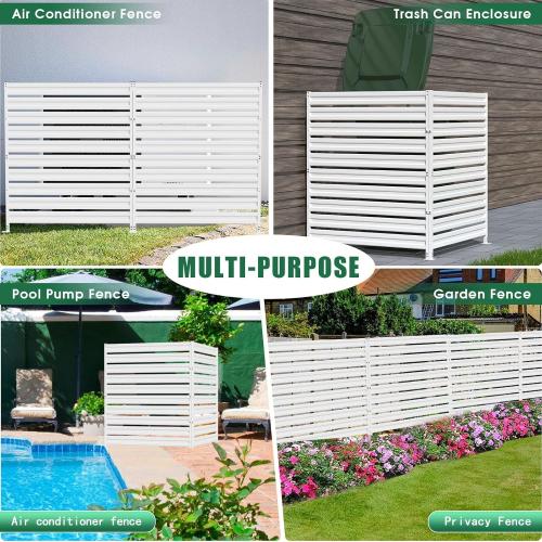 WHITE Metal Privacy Fence Panels for Outside, 42 H x 38 W (2 Panels) Air Conditioner Fences, Pool Equipment Enclosure Trash Can Fence, No Dig Privacy Screen Fencing for Outdoor, White