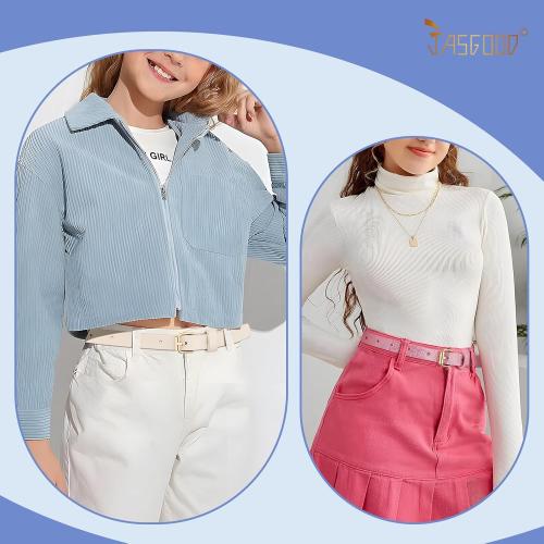 JASGOOD 4 Pack Girls Belt Kids PU Leather Waist Belt for Jeans Dress with Metal Buckle