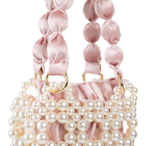 COLOR GREEN YUSHINY Women Faux Pearl Beaded Pleuche Handle Bag Hollow Evening HandBag with Velvet Lining for Wedding Party