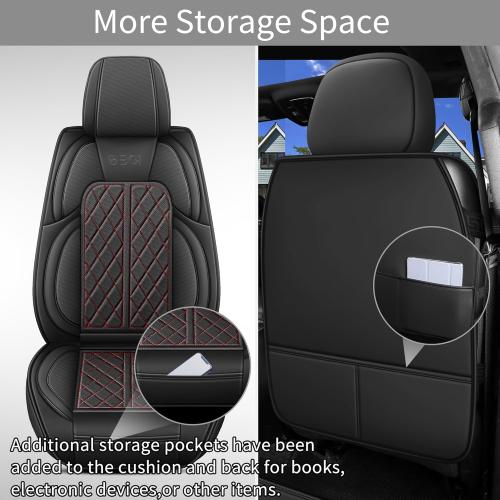 Color Black and Red Car Seat Cover Custom Fit for Ford F150 2009-2024 Faux Leather Seat Cover Set Compatible with Crew Quad Regular Cab Pickup Truck Cushions (Black Redline, Front Seat)