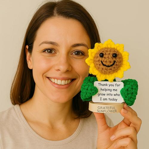 Thank You Gift for Women - Tiny Sunflower Crochet with Thank You Card | Handmade Appreciation Gift for Teacher, Boss, Manager, Parents, Grandparents, Sister | Teacher Appreciation Gift from Student