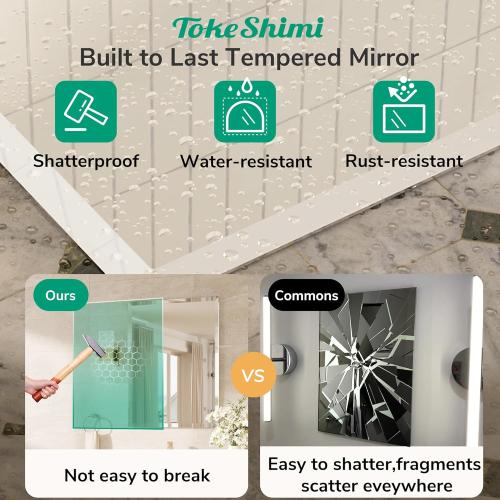 TokeShimi 24x36 Beveled Wall Mirror Decorative, Bathroom Vanity Mirrored with 1 Beveled Edge, Shatterproof Modern Frameless Mirror Bathroom Rectangle for Living Room, Entryway, Restroom