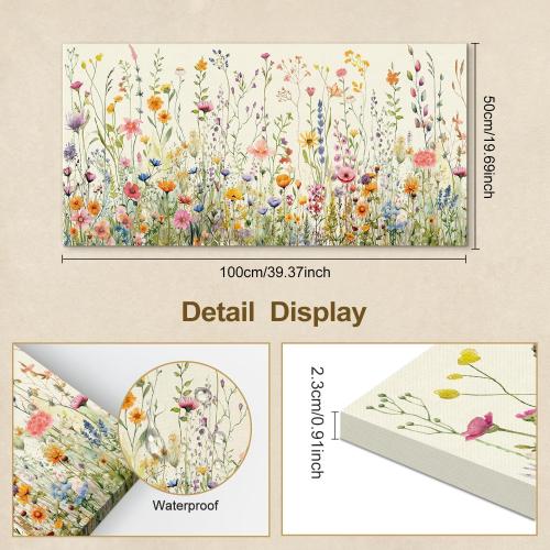 HPINUB Colorful Flower Framed Canvas Wall Art Set, Watercolor Daisy Floral Wall Decor, Wildflower Green Leaf Wall Painting, Multicolour Botanical Art Print for Living Room, Bedroom, Office - 20x40