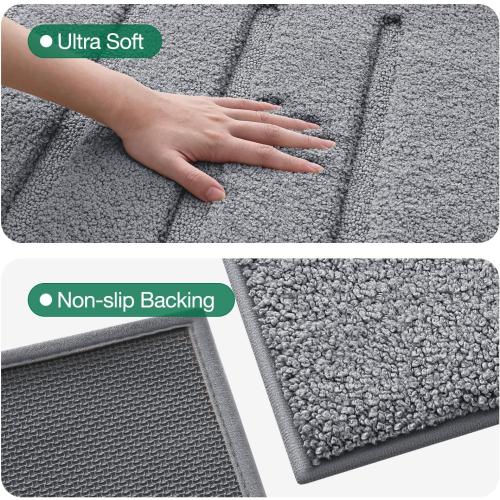 LUMI Microfiber Bath Mat, Soft Absorbent with Non Slip, Grey, 24x36 | High Absorbent Fluffy Microfiber, Machine Washable, Modern Striped Design for Bathroom, Sink Floor, Shower Tub