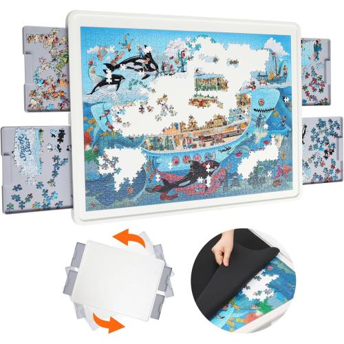 1500 Pieces Rotating Plastic Puzzle Board with Drawers and Cover, 35x27 Portable Spinning Jigsaw Puzzle Table for Adults, Upgraded Lazy Susan, Ideal Gift for Mum
