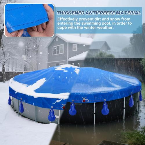 Size 18' Round Pool Cover for Above Ground Pools - Winter Above Ground Pool Cover Kits with 3.6' Pool Pillow, 12 Pool Cover Weights, Wirerope & Rope Tensioner and Hooks, Pool Winter Cover Accessories