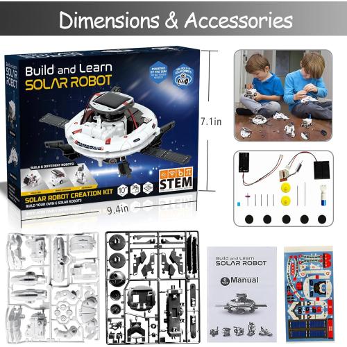 6-in-1 Solar Robot Building Kit for Boys Aged 8-13, Educational Robotic Toys for Kids, Science Kits STEM Toys Birthday Gifts for 8 9 10 11 12 Years Old Boys Girls Teens