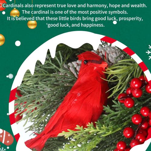 New Years Eve Party Supplies 2025, Large 24 Inch Wreaths Red Cardinal Ornaments Décor Gift with Pine Cones Needles Cypress Leaves Xmas New Year Home Indoor Tree Decor Christmas Decorations