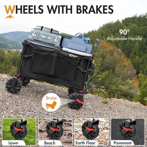 Portal 350L Collapsible Wagon Cart with Removable Canopy, 270Lb Folding Utility Cart with Rear Door for Pet, Camping, Beach, and Outdoor Adventures