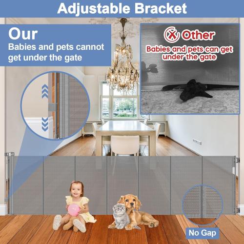 Reinforced bottom 90 Inch Extra Wide Baby Gate for Large Openings Retractable Baby Gates Extra Wide Upgraded Spring Retractable Dog Gate for Doorways Extra Wide Adjustable Bracket Retractable Pet Gate