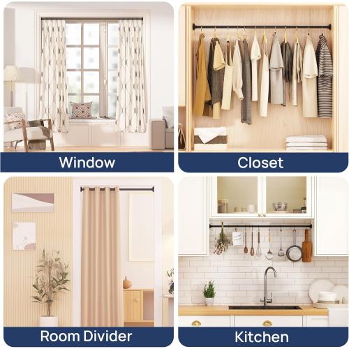 ENJOYBASICS Matte Black Shower Curtain Rod 30 to 76 Inches, 1 Inch Stainless Steel Adjustable Spring Tension Rods No Drill for Bathroom, Closet, Window, Room Divider, Never Rust, Non Slip