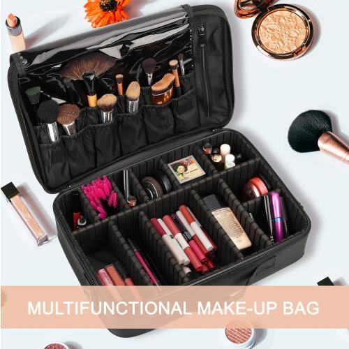 Travel Makeup Case Cosmetic Train traveling kit Organizer Portable Artist Storage Makeup Bag with Adjustable Dividers for Cosmetics Makeup Brushes Jewelry Digital Accessories 16x11x4 waterproof bag