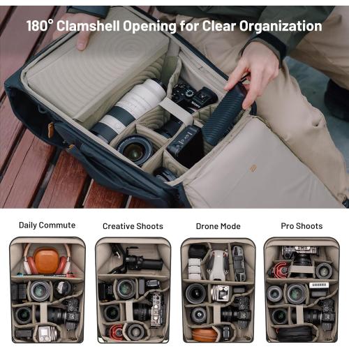 PGYTECH OneGo 2 Camera Backpack 20L with Laptop/iPad Compartment Waterproof Camera Backpack for Urban & Travel Photography – Compatible with Sony/Canon/Nikon/DSLR/SLR Mirrorless Cameras, Matte Black