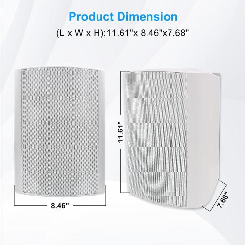 Herdio 6.5 Inches Outdoor Bluetooth Speakers Waterproof with Powerful Bass,Wall Mount Speakers Wired Weather Resistant for Patio Home Deck Porch Backyard 400 Watts(White)