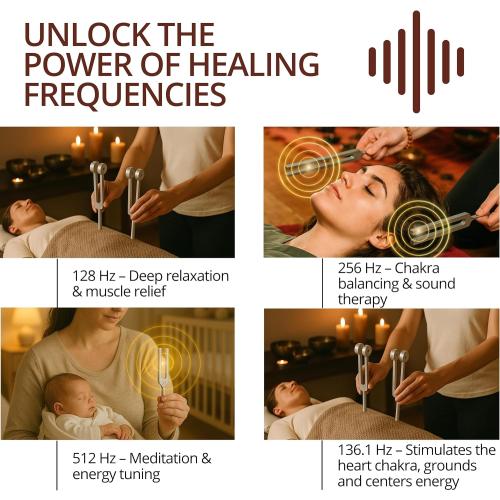 Tuning Forks for Healing Set – Weighted Chakra Tuning Fork Set 128Hz 136.1Hz 256Hz 512Hz with Sound Therapy Activator and Pouch Solfeggio Kit for Healing Therapy Meditation