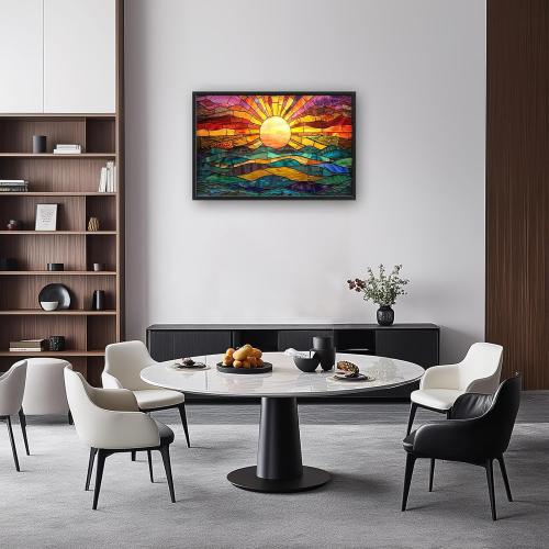 Quorin Boho Sun Large Wall Art Colorful Pictures Abstract Geometric Sun Sunset Sea Wall Decor Modern Canvas Print Painting Artwork for Bathroom Living Room Bedroom 36L x 24W