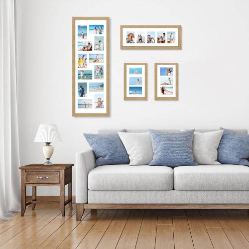 12x36 Picture Frame 2 Packs, Real Glass and Natural Oak Wood Frame, Display Collage Pictures Twelve 4x6 With Mat or Pennant 12 x 36 Without Mat - Horizontal or Vertical Wall Mounting