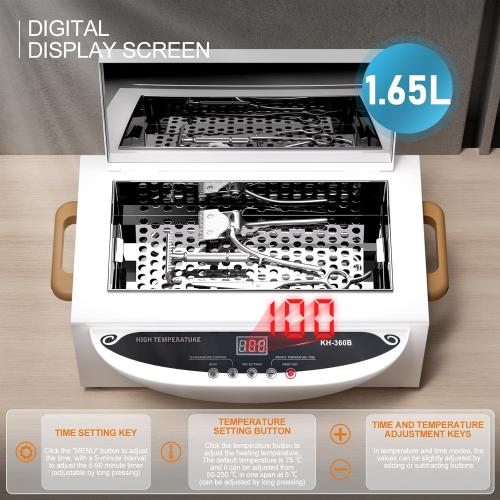 AORAEM High Temperature Nail Tool Cleaning Machine, 1.65L Autoclave Cleaner 110V 300W Dry Heat Metal Cleaning Box with Adjustable Temperature & Timer, Professional Nail Tool Cleaner for Home Salon