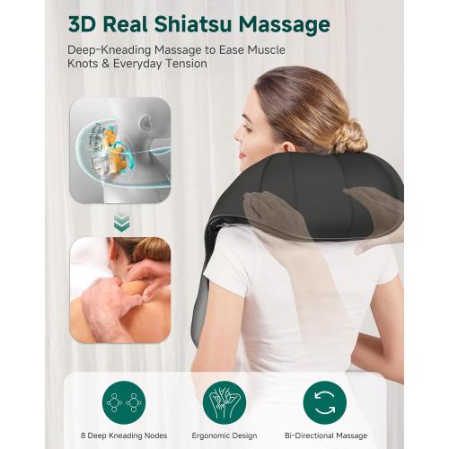 FitRx Cordless Shiatsu Shoulder, Back, and Neck Massager with Heat, USB-Rechargeable, Black