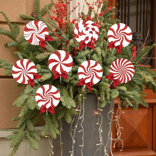 24 Pcs Large Christmas Decorations Indoor: Red White Peppermint Lollipop Christmas Tree Picks Swirl Lollipop Decorations for Xmas Tree Topper Home Office Party Vase Decor