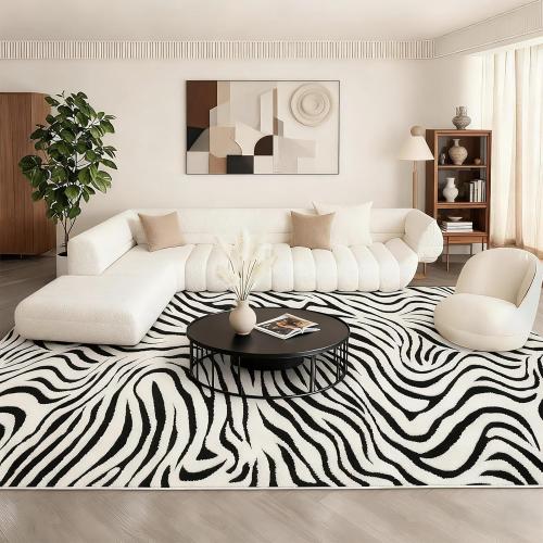 YIHOUSE 8x10Ft Area Rugs for Living Room: Modern Washable Rug - Abstract Black and Cream White Rug for Bedroom Dining Room Office Playroom Nursery Home Decor - Nonslip Non-Shedding Striped Rugs