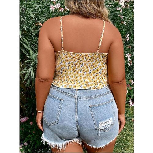 Small Floerns Women's Plus Size Floral Print Camisole Tie Front Summer Crop Cami Top IRIS