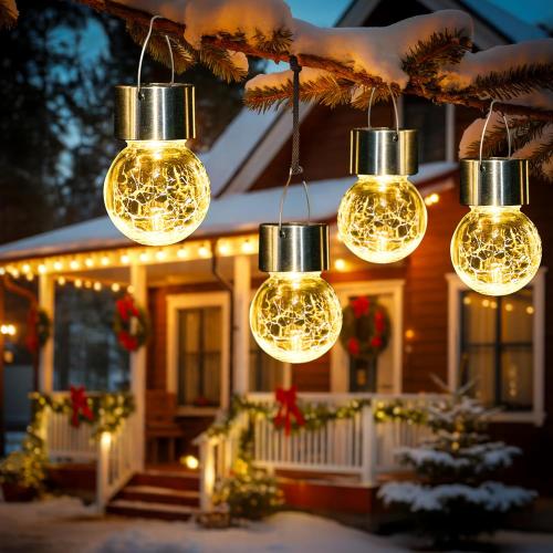GIGALUMI Solar Lights Outdoor Waterproof, 12 Pack Solar Hanging Lights Garden Decor, Gifts for Women, Solar Outdoor Lantern Waterproof Cracked Glass for Yard, Fence, Tree(Warm White)