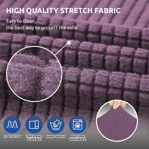 KEKUOU Stretch Sofa Cover Slipcover ，Couch Covers for 3 Cushion Couch Sofa pet Friendly (78-94) Furniture Protector Sofa with Elastic Bottom for Kids,Dog, Jacquard Small Checked(Large,Dark Purple)