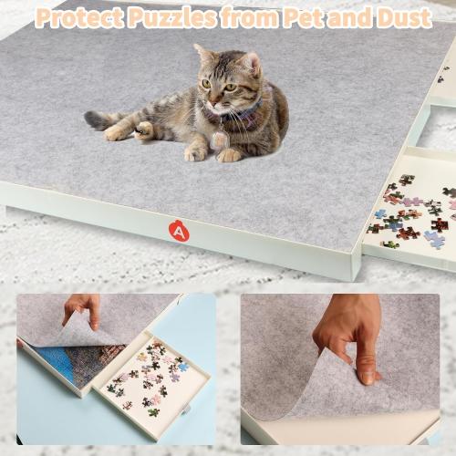 1500 Pieces Puzzle Board with Drawers and Cover,35x27Portable Jigsaw Puzzle Table for Adults Puzzle Tables with Drawers