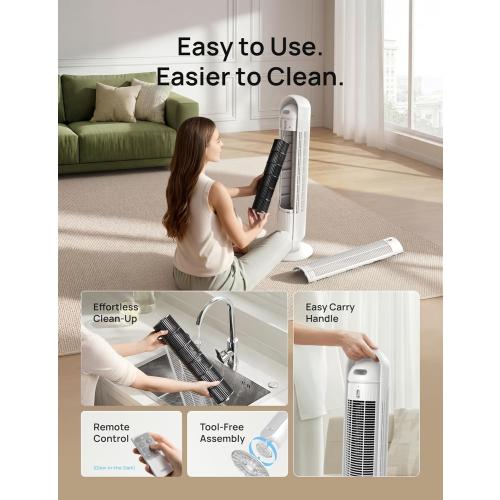 DREO Tower Fan for Bedroom, 2026 Upgraded DC Motor, 28ft/s High Velocity, 20dB Ultra Quiet Standing Fan, 8 Speeds 4 Modes, 90° Oscillating Bladeless Fan for Indoors, Floor Fans with Remote, White