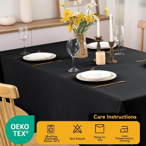 6-Pack Black Tablecloths for Square Tables, 70 x 70 Inches, Stain-Resistant Polyester Fabric for 3 Foot Tables - Washable Table Covers for Weddings, Banquets, Birthday Parties, Events