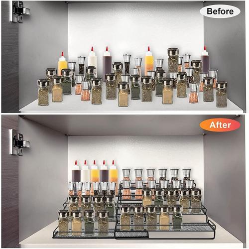 Condient Rack Organizer for Cabinet, 4 Tier Seasoning Step Storage Organizer, Adjustable Metal for Countertops & Cabinets with Stable Frame
