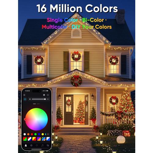 Ollny Smart Color Changing String Lights, 66FT 200 LEDs APP Control RGB Christmas Tree Lights with Remote, Programmable DIY Musical Waterproof Decor Light with Timer for House Indoor Outdoor