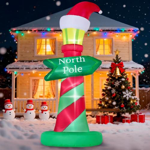 JOYIN 6ft Tall Christmas North Pole Sign Inflatable Outdoor Decoration, Blow up North Pole Sign Christmas Inflatable Decor with Build-in LEDs for Xmas Party Outdoor Yard Lawn Garden Decorations