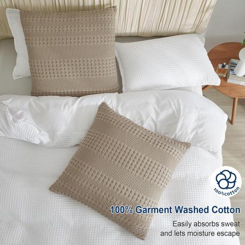 Set of 2 Size 26x26 Color Brown PHF 100% Cotton Waffle Weave Euro Sham Covers, 2 Pack 26 x 26 Bed Pillow Covers for Elegant Home Decor, No Filling, Luxury Aesthetic Soft Euro Pillow Cases for Bed, Simply Taupe