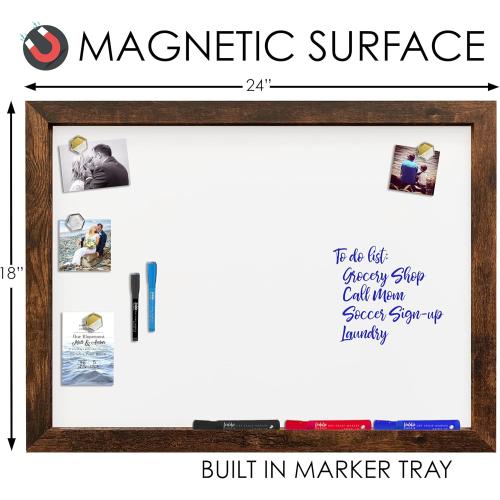 Loddie Doddie Magnetic Dry Erase Board - 18 x 24 in, Rustic Frame - Easy-Clean Surface & Whiteboard for Wall - Magnet Board - Vertical & Horizontal Mounting Hanging Whiteboard