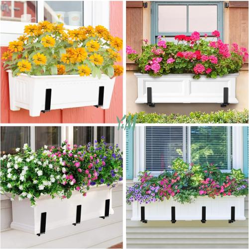 Y&M 6 PCS Adjustable Window Box Brackets for Planter Box, Heavy Duty Wall Mounted Hooks Hangers for Flower Baskets Holder Durable Brackets for Fence Patio Garden Balcony