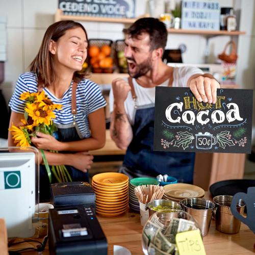 1 Pack Chalkboard 5.1x7.9 inch Small Chalkboard Sign with Wood Base Double-Sided Message Boards Menu Chalk Board Stand for Kitchen Wedding Bar Restaurant
