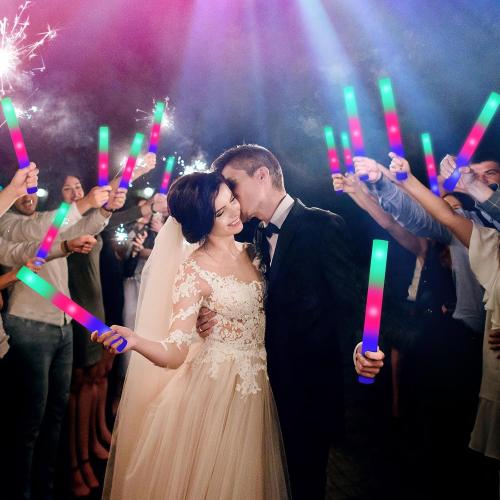 100 Pack LED Glow Sticks for Wedding, Bulk Foam Glow Sticks with 3 Modes Colorful Flashing, Glow Stick Bulk Party Pack for Wedding, Raves, Concert,Camping, Sporting Events, Pool Party