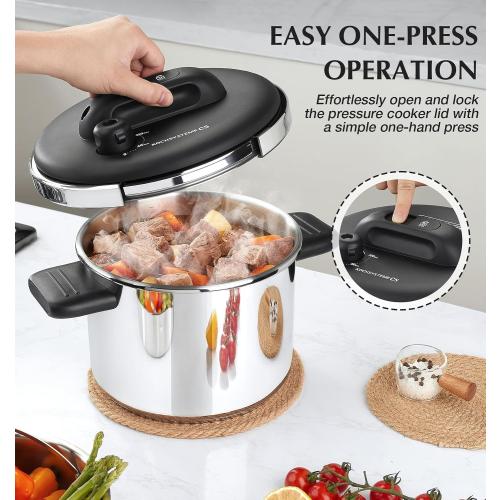 KOCH SYSTEME CS Stainless Steel Pressure Cooker 8.5QT, Olla de Presion, 18/10 Stainless Steel Pressure Cooker, Easy One-Press Lock, Stovetop Pressure Cookers, Induction Ready, Glass Lid & Steamer