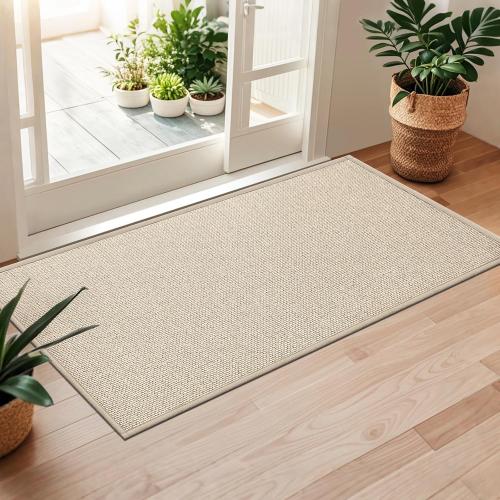 LEKEEPGO Door Mat 24x47, Non Slip Washable Indoor Door Mat, Khaki