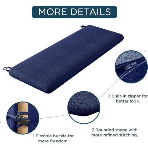 Codi Outdoor Bench Cushion for Patio Furniture 60x18x3 Inch – Linen Texture, Fade Resistant, Waterproof, Removable Cover, Comfortable High-Density Foam for Garden & Porch, Navy Blue