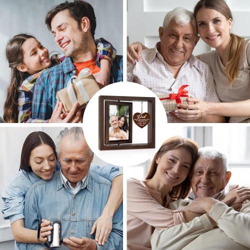 Size 4x6 Color Brown Fathers Day Birthday Gifts for Dad, Dad Gifts Wood Rotating Picture Frame, Dads Birthday Gift, Gift for Dads Father Daddy from Daughter Son, Dad Frame Fits 4x6 In Photo