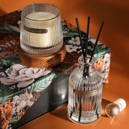 2 Pack Fragrance Reed Diffuser/Aqua Marine/Reed Diffuser Set,Oil Diffuser &Scented Candle&Reed Diffuser Sticks,air freshener for Bedroom Bathroom Office,Fragrance and Gifts