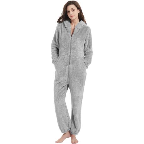 Flygo Womens Onesies Pajamas One Piece Hooded Adult Pajama Jumpsuit Winter Fuzzy Sleepwear