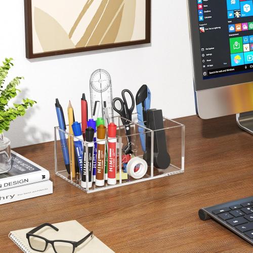 Clear Makeup Brush Holder Organizer Acrylic 6-Slots Cosmetic Brushes Storage Organizer for Vanity Countertop