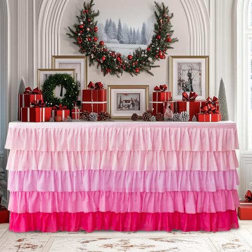 Pufogu Pink Tulle Table Skirt 6ft Tutu Ruffled Chiffon Tablecloth For Rectangle Wedding Baby Shower Girls Birthday Party and Cake Dessert Table Decorations(BrightRainbow, L6(ft), H30in)