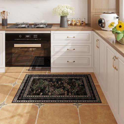 Rugcomf 2x3 Rug Abstract Vintage Indoor Door Mat Machine Washable Small Area Rug Non-Slip Low Pile Throw Rugs for Entryway Kitchen Front Door Indoor Entrance Entry Kids Room, Black